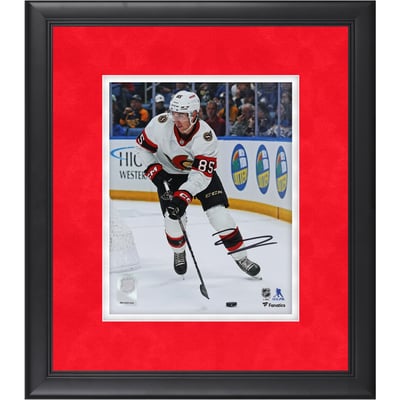 Jake Sanderson Ottawa Senators Autographed Fanatics Authentic Framed 8" x 10" White Jersey NHL Debut Photograph - Suede Mat Upgrade