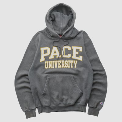 Pace University Setters Champion 2000s Hooded Pullover Sweatshirt - Dark Heather Gray - XS by Fanatics Real Vintage
