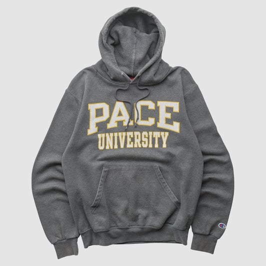 Pace University Setters Champion 2000s Hooded Pullover Sweatshirt - Dark Heather Gray - XS by Fanatics Real Vintage