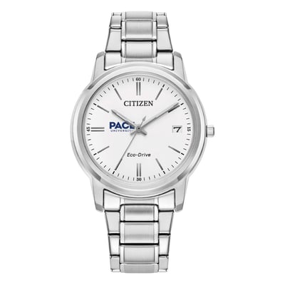  Pace University Setters Citizen Watch Women's Eco-Drive White Dial Stainless Steel Watch - Silver