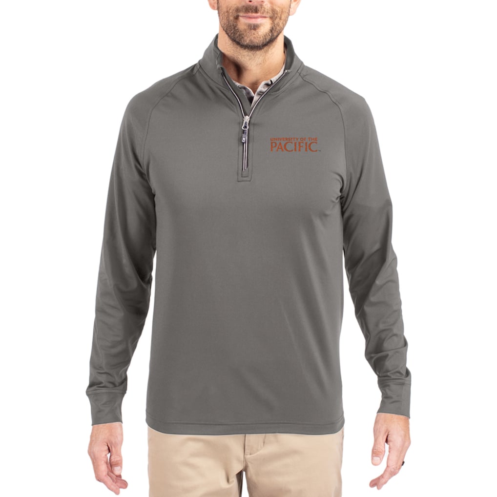 Pacific Tigers Cutter & Buck Primary Logo Adapt Eco Knit Stretch Raglan Quarter-Zip Pullover - Gray