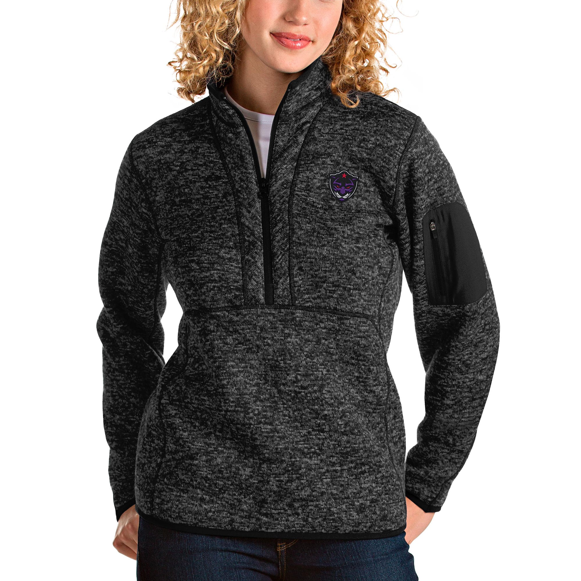Panther City Lacrosse Club Antigua Women's Fortune Half-Zip Pullover Jacket  - Heathered Black