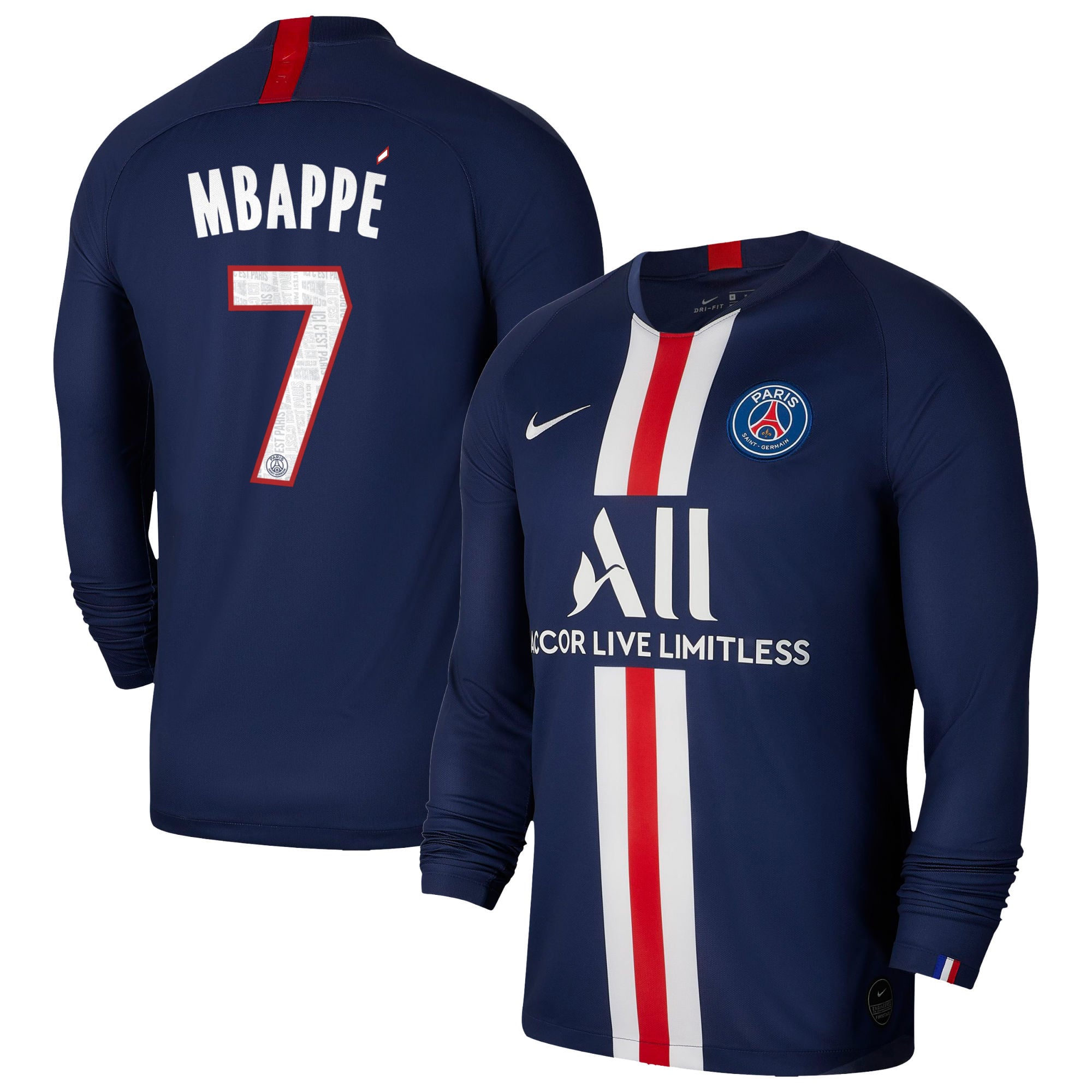 Kylian Mbappé Paris Saint-Germain Nike 2019/20 Home Replica Long