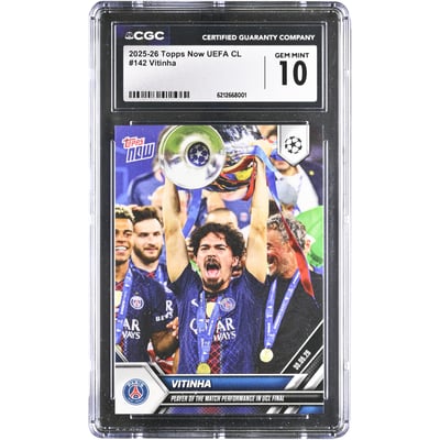 Vitinha Paris Saint-Germain 2025-26 Topps Now UEFA CL Player of the Match Performance in UCL Final #142 CGC Authenticated GEM MINT 10 Card 