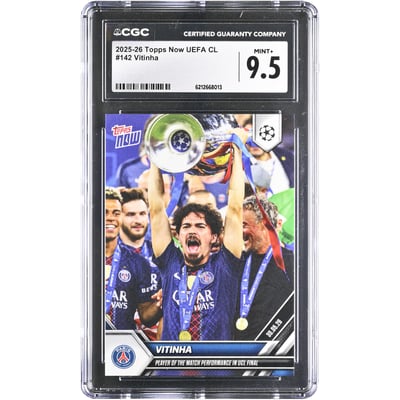 Vitinha Paris Saint-Germain 2025-26 Topps Now UEFA CL Player of the Match Performance in UCL Final #142 CGC Authenticated MINT+ 9.5 Card 