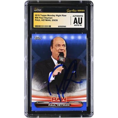 Paul Heyman WWE Autographed 2019 Topps Monday Night Raw #56 #/99 CGC Fanatics Witnessed Authenticated AUTO 10 Card