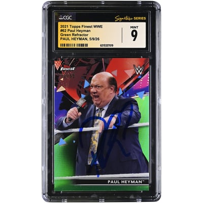 Paul Heyman WWE Autographed 2021 Topps Finest Green Refractor #62 #/99 CGC Fanatics Witnessed Authenticated MINT 9 Card
