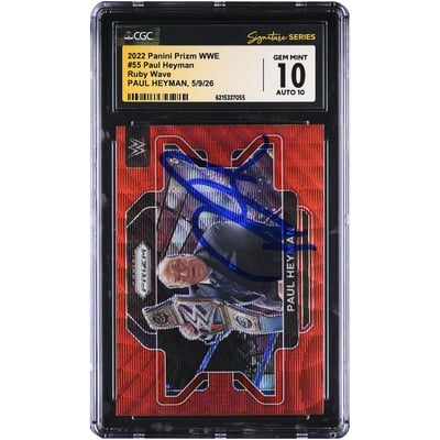 Paul Heyman WWE Autographed 2022 Panini Prizm Ruby Wave #55 CGC Fanatics Witnessed Authenticated 10/10 Card