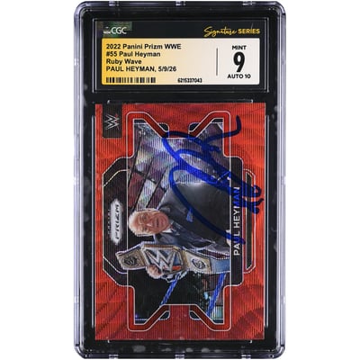 Paul Heyman WWE Autographed 2022 Panini Prizm Ruby Wave #55 CGC Fanatics Witnessed Authenticated 9/10 Card