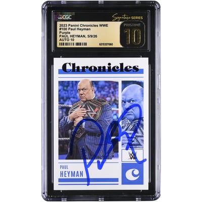 Paul Heyman WWE Autographed 2023 Panini Chronicles Purple #100 #/49 CGC Fanatics Witnessed Authenticated PRISTINE 10/10 Card