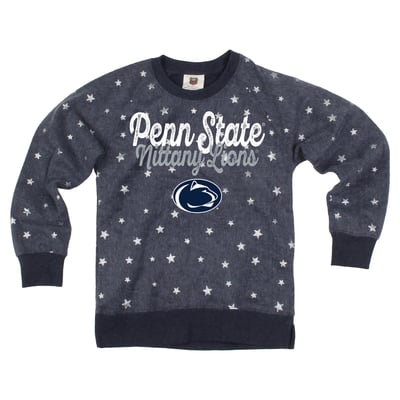 Penn State Nittany Lions Wes & Willy Girls Youth Shimmer Star Reverse Fleece Sweatshirt - Navy