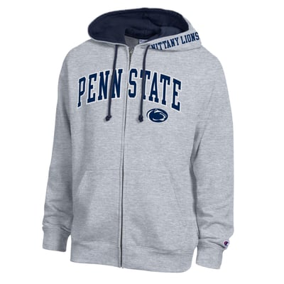 Penn State Nittany Lions Champion Arch Logo Full-Zip Fleece Hoodie - Heather Gray