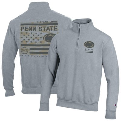  Penn State Nittany Lions Champion Operation Hat Trick Flag Powerblend Fleece Quarter-Zip Pullover - Heather Gray