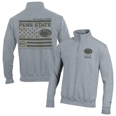  Penn State Nittany Lions Champion Operation Hat Trick Flag Powerblend Fleece Quarter-Zip Pullover - Heather Gray