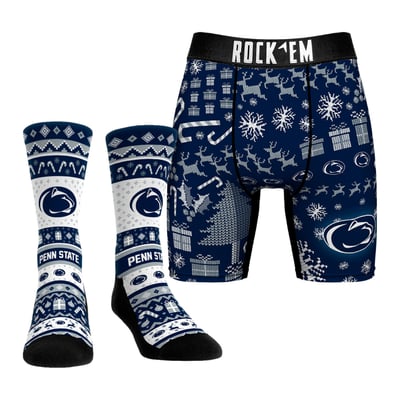  Penn State Nittany Lions Rock Em Holiday Tacky Sweater Underwear and Crew Socks Combo Pack - Blue