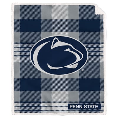 Penn State Nittany Lions Pegasus Bold Plaid Steel 50" x 60" Ultra Cozy Sherpa Blanket