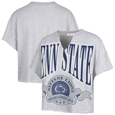  Penn State Nittany Lions '47 Women's Banners Out Oversized Notch-Neck T-Shirt - Heather Gray