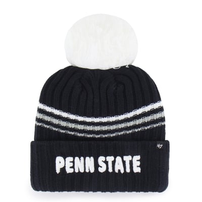  Penn State Nittany Lions '47 Women's Seasonal Fuzzy Script Big Pom Knit Hat - Navy