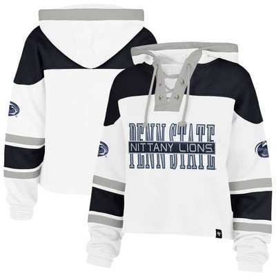  Penn State Nittany Lions '47 Women's Cut Thru Cropped Superior Lacer Pullover Hoodie - White