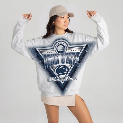Penn State Nittany Lions Gameday Couture Women's Chasing Victory Rhinestone Spray Oversized Fleece Sweatshirt - Gray