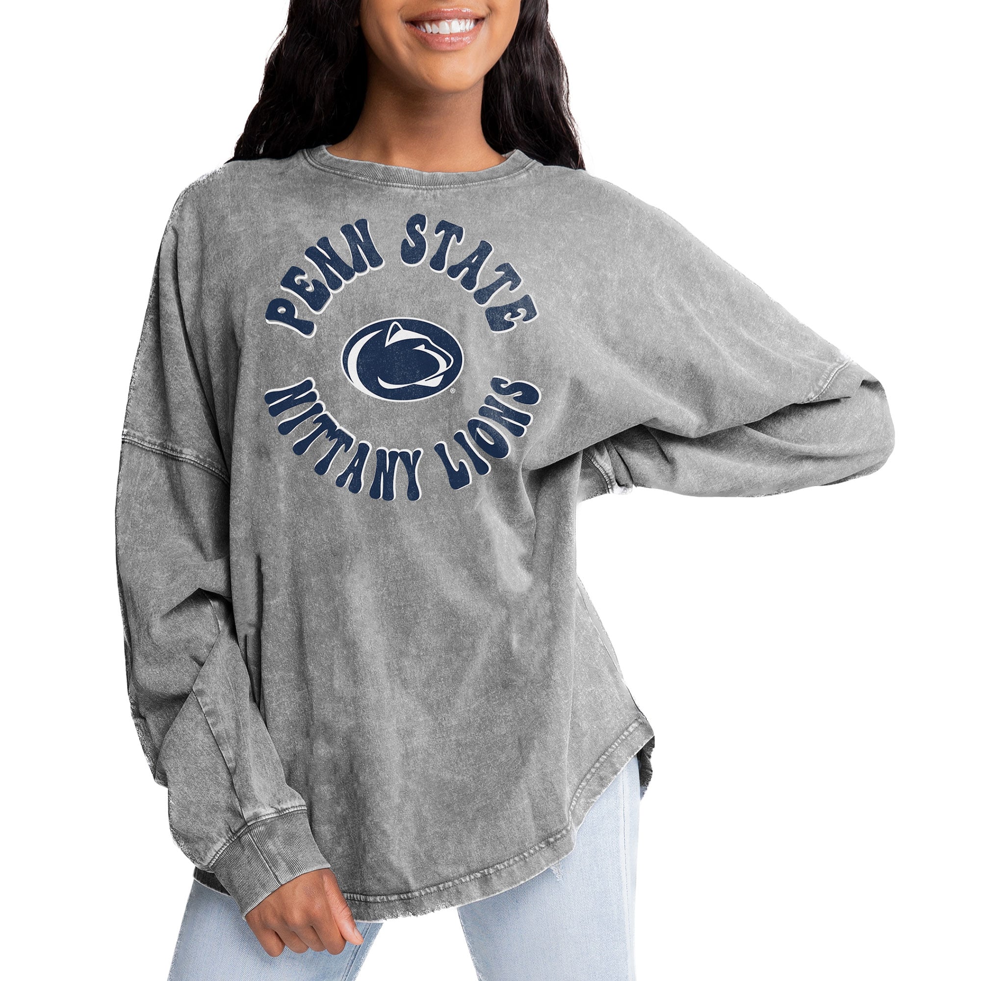 Penn State Nittany Lions Gameday Couture Women's Playing Around Faded Wash Oversized Long Sleeve T-Shirt - Gray
