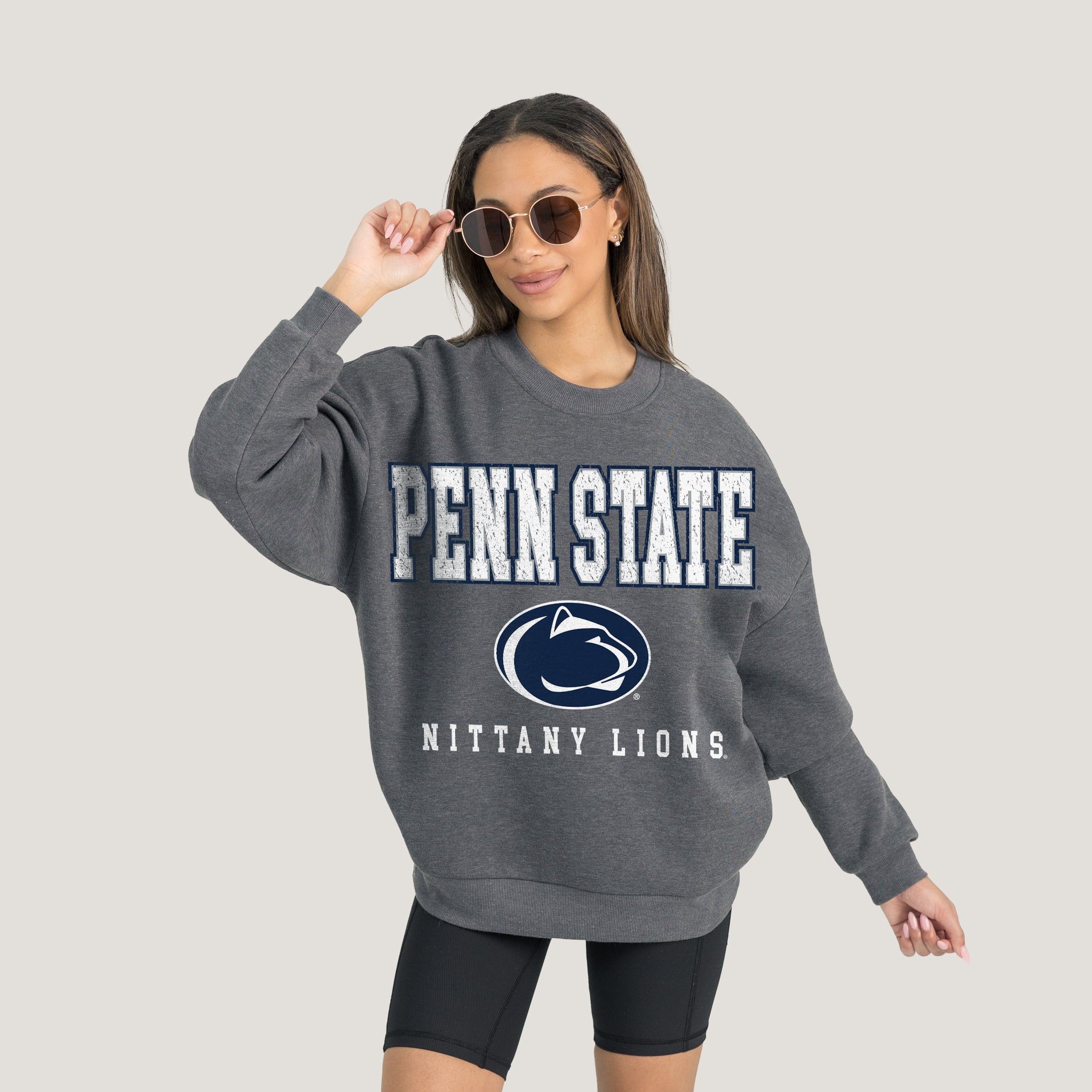 Penn State Nittany Lions Gameday Couture Women's Oversized Distressed Fleece Pullover Sweatshirt - Heather Charcoal