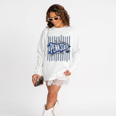 Penn State Nittany Lions Gameday Couture Women's Rally Stripe Oversized Long Sleeve T-Shirt - White