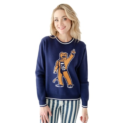  Penn State Nittany Lions Gameday Social Women's Intarsia Mascot Sweater - Navy