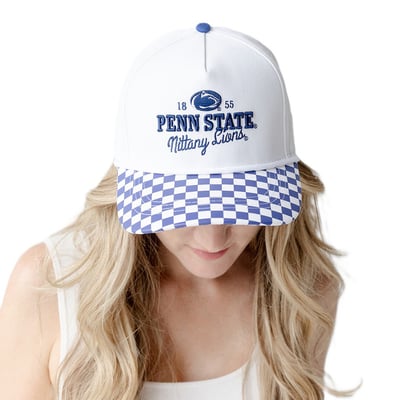 Penn State Nittany Lions Gameday Social Women's Albon Check 5-Panel Rope Adjustable Hat - White
