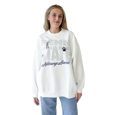 Penn State Nittany Lions Gameday Social Women's Striped Patch Sweatshirt - White
