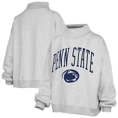 Penn State Nittany Lions Pressbox Women's Nelson Texture Lingo Mock Neck Fleece Sweatshirt - Heather Gray