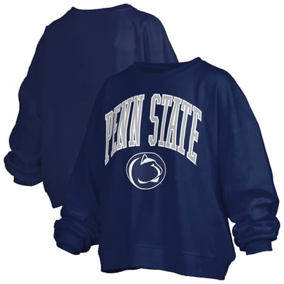 Penn State Nittany Lions Pressbox Women's Oversized Janise Arch Over Logo Fleece Sweatshirt - Navy