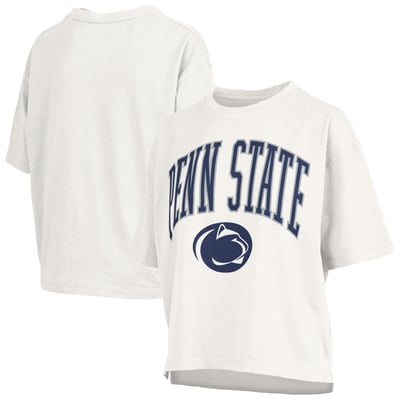 Penn State Nittany Lions Pressbox Women's Oversized Nelson Arch Over Logo Slub T-Shirt - White