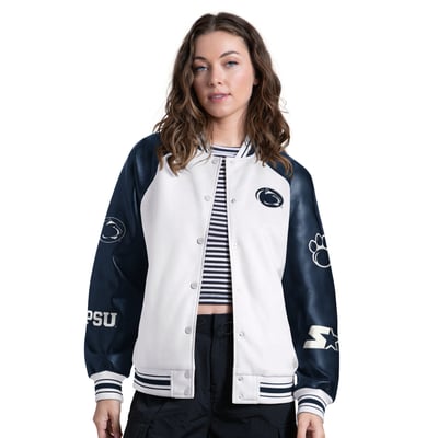 Penn State Nittany Lions Starter Women's End Zone Varsity Raglan Full Snap Jacket - Cream