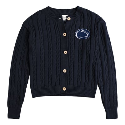  Penn State Nittany Lions Uscape Apparel Women's Renew Cable Cardigan Sweater - Navy