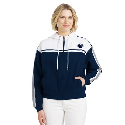  Penn State Nittany Lions WEAR by Erin Andrews Women's Colorblock Sleeve Stripe Full-Zip Hoodie - Blue