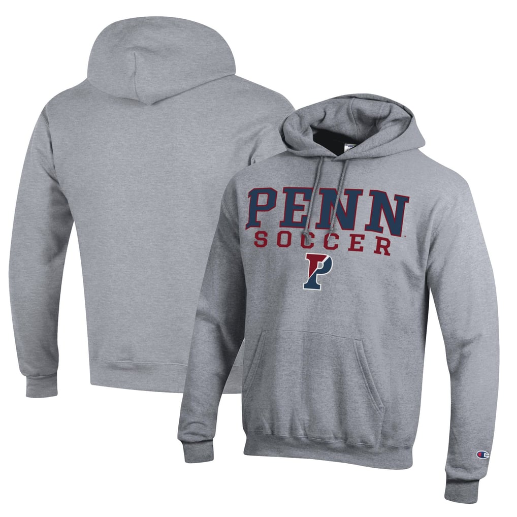 Pennsylvania Quakers Champion Soccer Stack Logo Powerblend Pullover Hoodie - Heather Gray