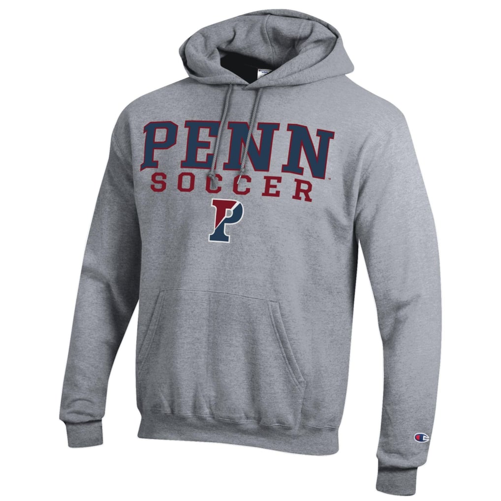 Pennsylvania Quakers Champion Soccer Stack Logo Powerblend Pullover Hoodie - Heather Gray