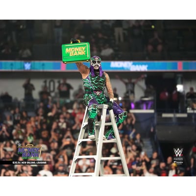 Penta WWE Unsigned Fanatics Authentic Money In The Bank 2026 Victory Celebration On Ladder Photograph