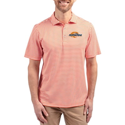  Pepperdine Waves Cutter & Buck Virtue Recycled Stripe Featherlight Pique Polo - Orange