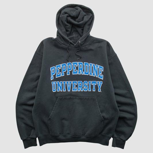 Pepperdine Waves Champion 2000s Hooded Pullover Sweatshirt - Black - S by Fanatics Real Vintage