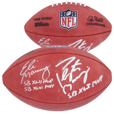 Peyton Manning Indianapolis Colts & Eli Manning New York Giants Dual-Signed Fanatics Authentic Duke Full Color Football with Super Bowl MVP Inscriptions