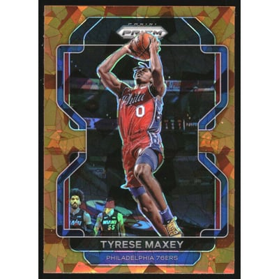 2021-22 Panini Prizm Prizms Orange Ice #28 Tyrese Maxey