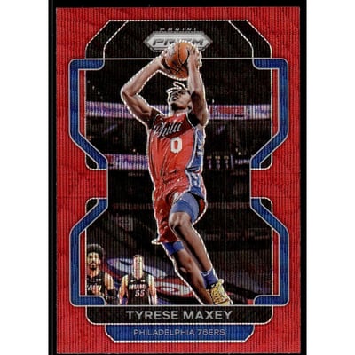 2021-22 Panini Prizm Prizms Ruby Wave #28 Tyrese Maxey