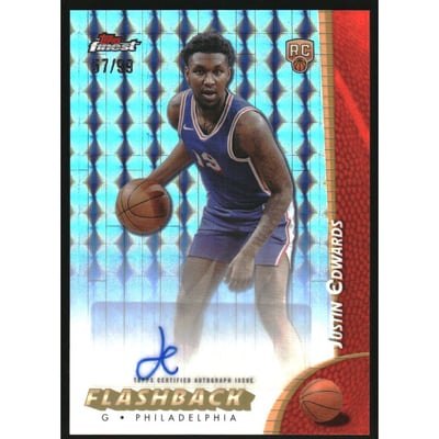 2024-25 Finest Flashback Autographs Blue Geometric Refractors #FBAJE Justin Edwards