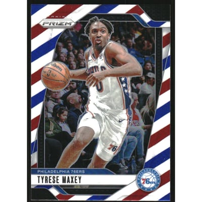 2024-25 Panini Prizm Prizms Red White and Blue #96 Tyrese Maxey