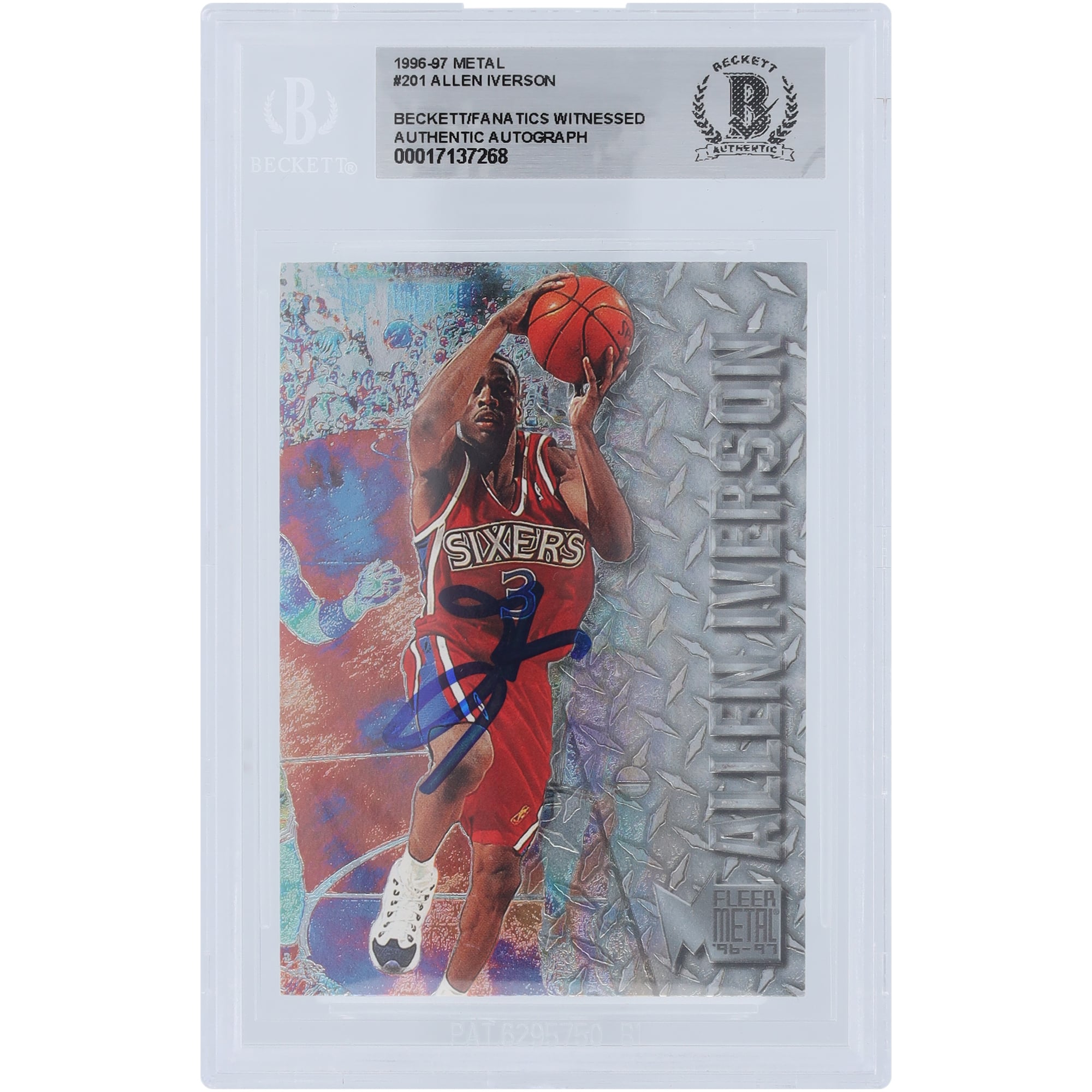 Allen Iverson Philadelphia 76ers Autographed 1996-97 Fleer Metal 