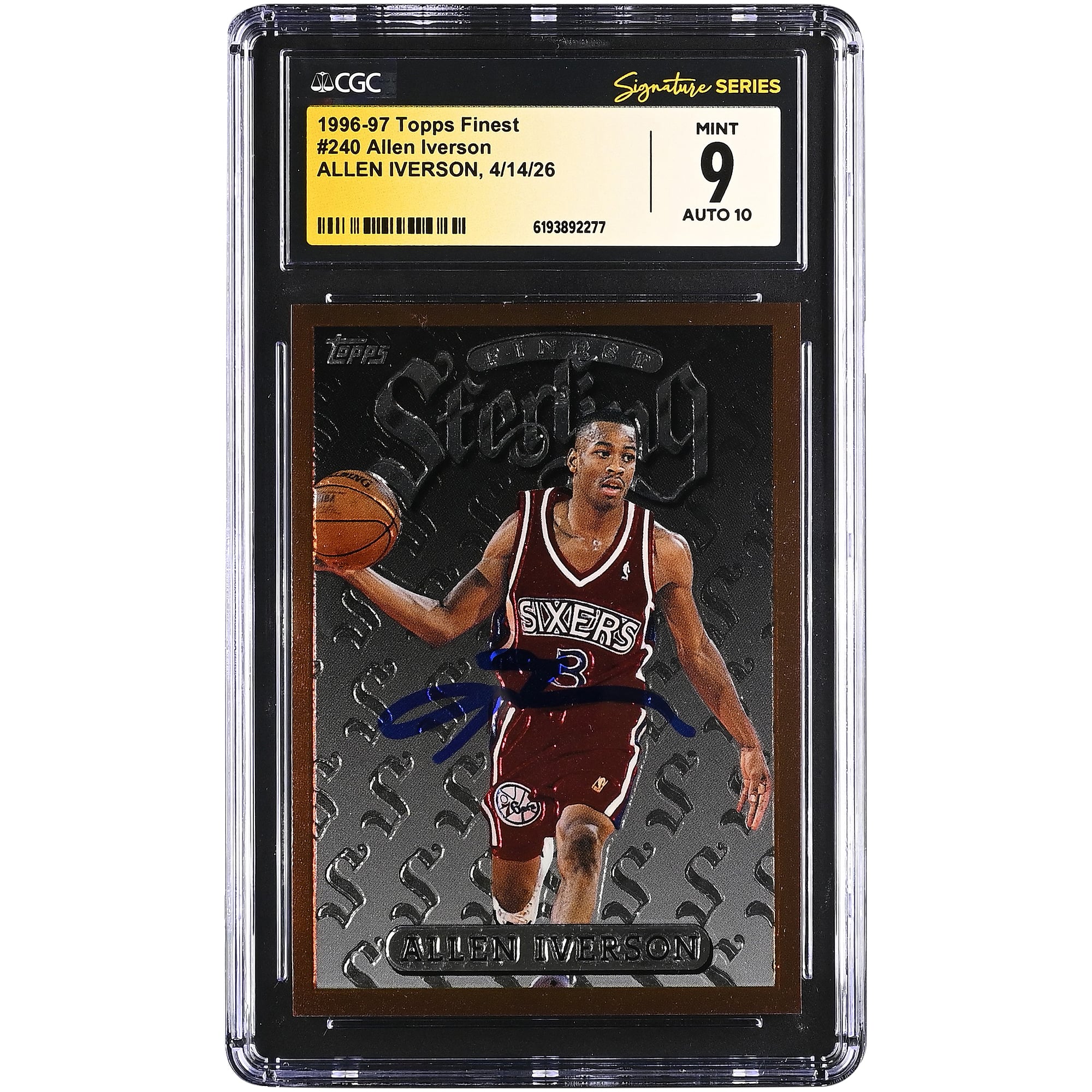 Allen Iverson Philadelphia 76ers Autographed 1996-97 Topps Finest #240 ...