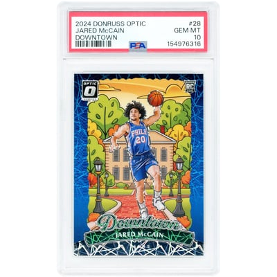 Jared McCain Philadelphia 76ers 2024-25 Panini Donruss Optic Downtown #28 PSA Authenticated 10 Rookie Card 