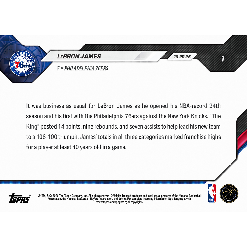 LeBron James - 2026-27 NBA Topps NOW® - Card 1 - LOOK FOR AUTO-RELIC